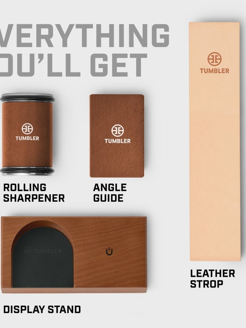 Tumbler Rolling Knife Sharpener Starter Set & Leather Strop Wood - Picture 3 of 9
